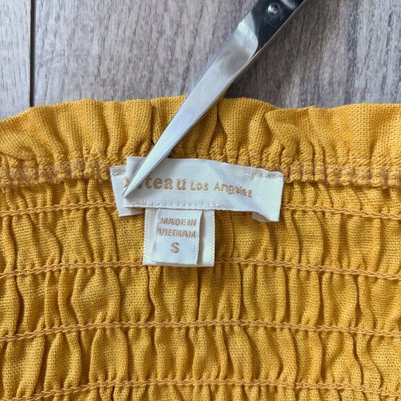 Monteau Linen Ruffled Smocked Yellow Crop Top Womens Small Boho Cottagecore Y2K - Picture 7 of 11